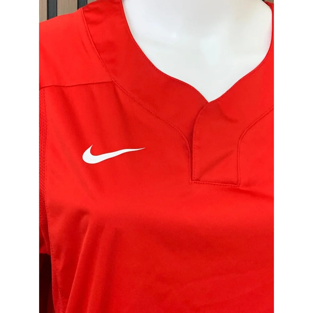 Nike Mens‎ Red Long Sleeve Training Pullover Top Notched Neck 708188-657 XS